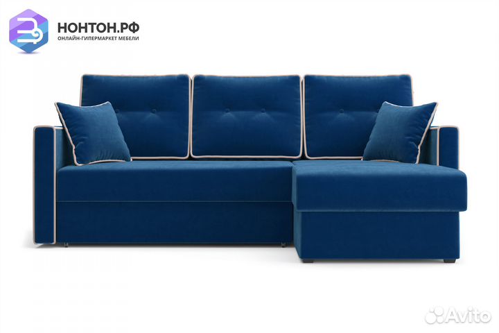 Диван угловой дельфин Леон темно-синий