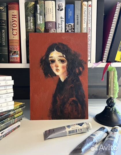 Картина маслом портрет девушка в пальто