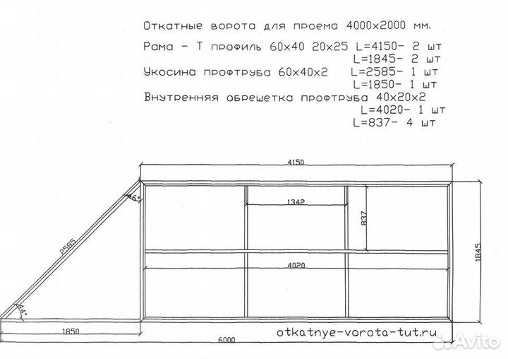 Комплект откатных ворот furniteсh проем 4х2