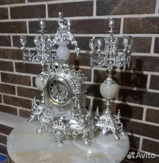 Часы с канделябрами, бронза/ оникс