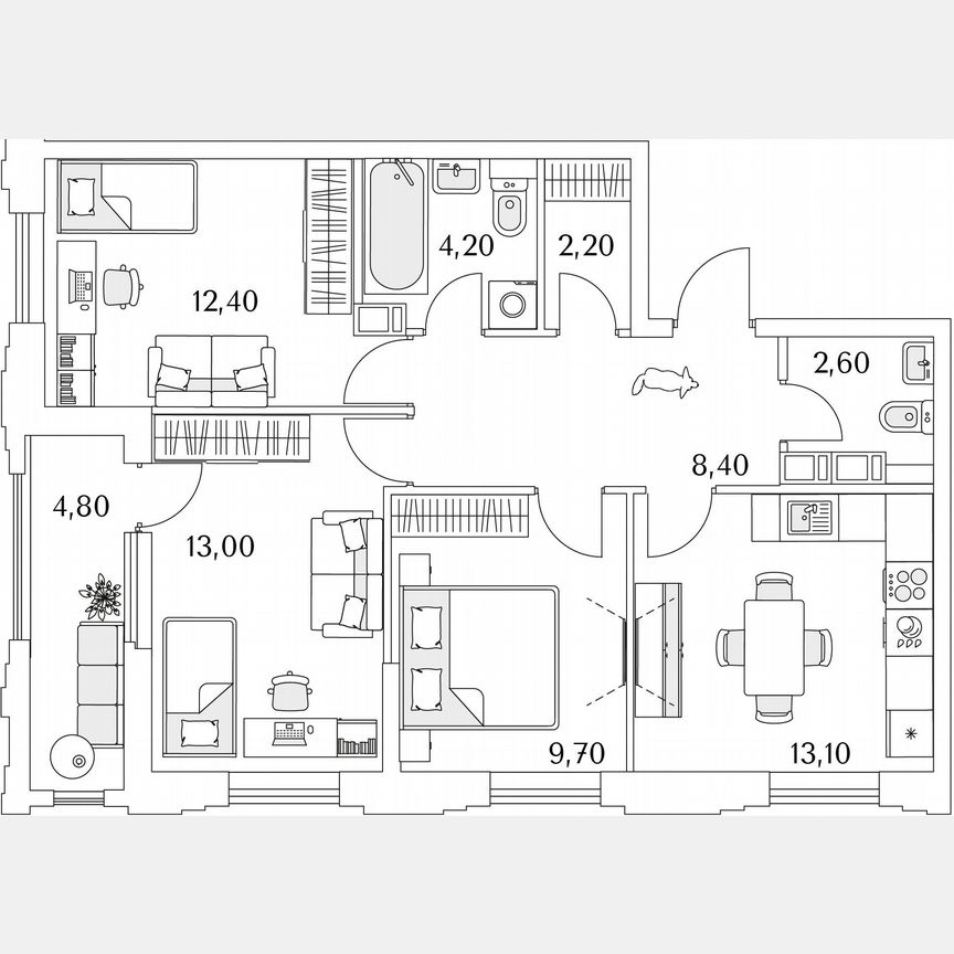 3-к. квартира, 22,9 м², 10/13 эт.