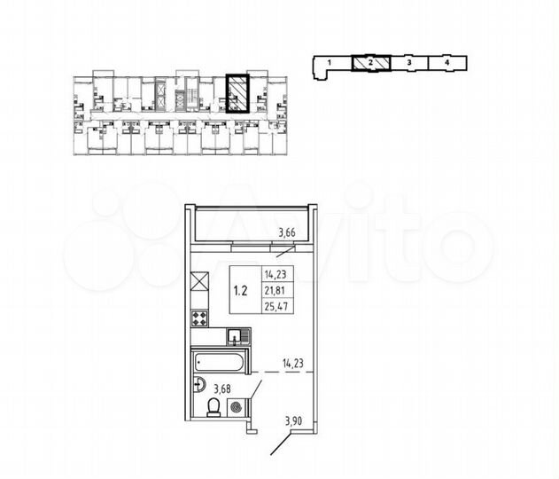 Квартира-студия, 21,8 м², 10/23 эт.