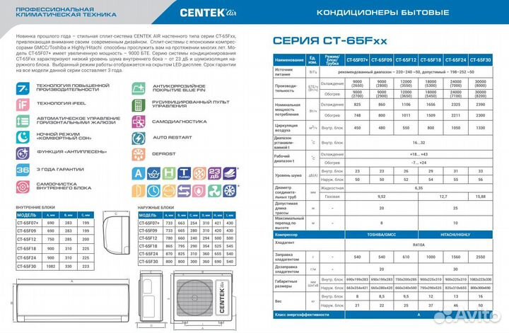 Сплит-система Centek CT-65F09 (27м2, toshiba(gmcc)