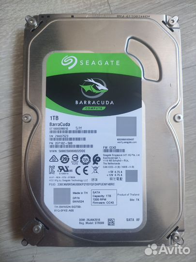 1 тб Жесткий диск Seagate BarraCuda ST1000DM010