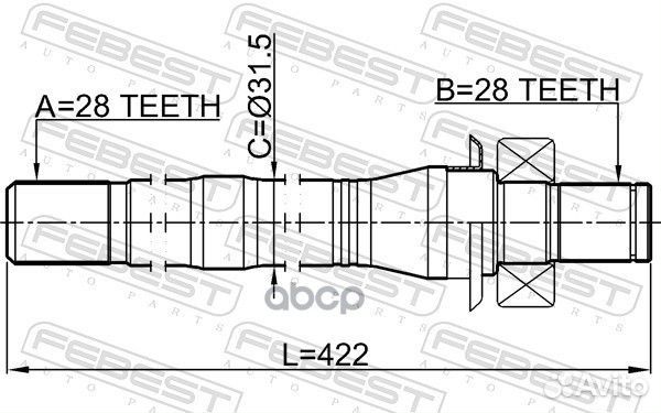 Вал полуоси правой 28X420X28 (с подшипником)