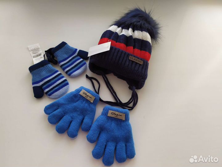 Шапка зимняя новая 46-48, варежки