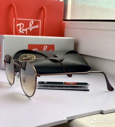 Очки ray ban round metal коричневые