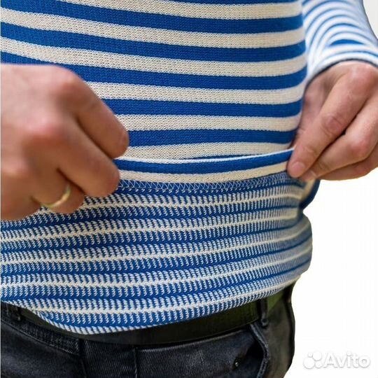 4440 Тельняшка двойной вязки, хлопок, голубая