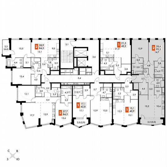 2-к. квартира, 99,3 м², 13/44 эт.