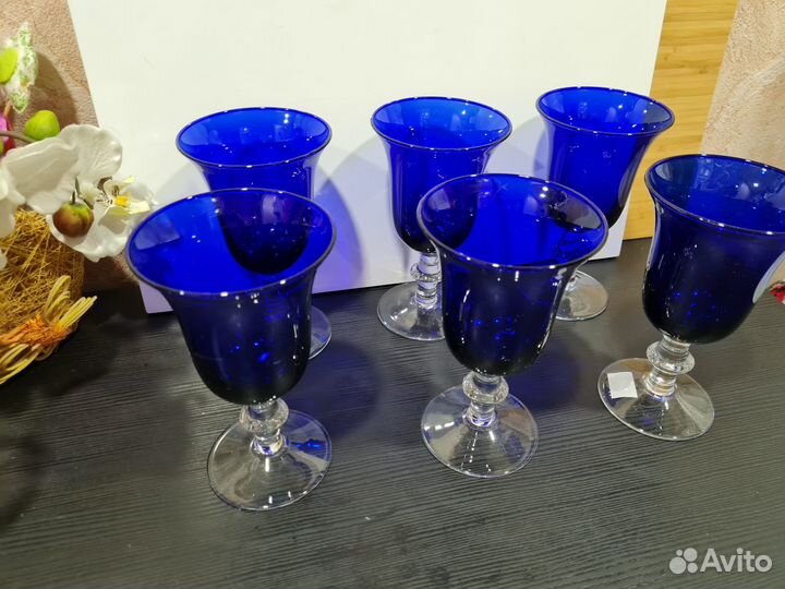 Фужеры синего цвета зд Гусь Хрустальный