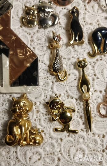 Кот/Котики Брошь Подвеска Комплект винтаж