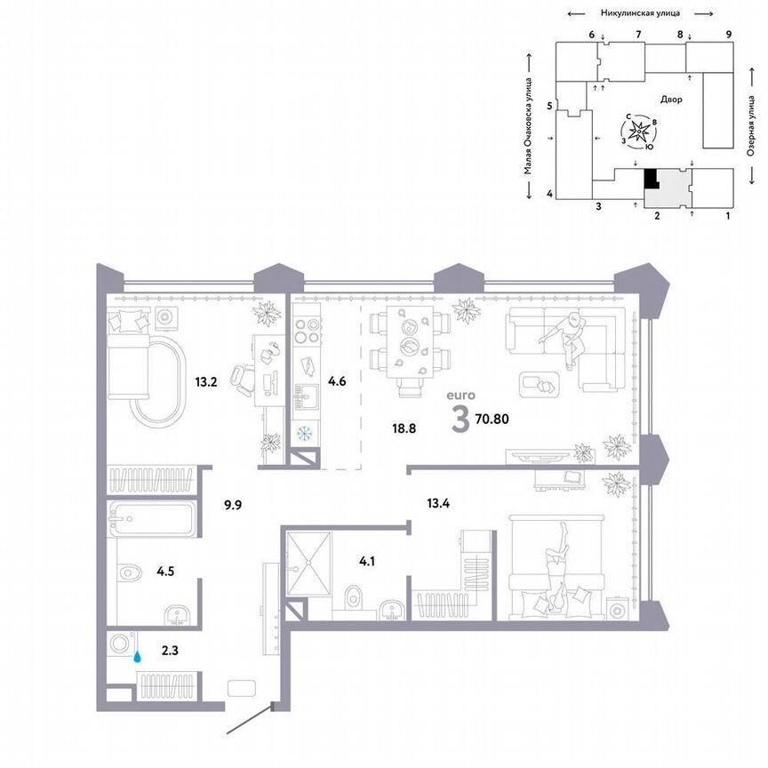 2-к. квартира, 70,8 м², 28/30 эт.