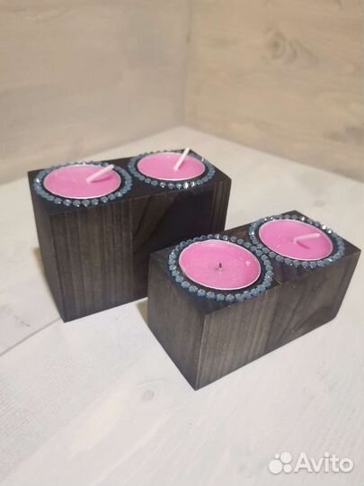 Подсвечник из дерева со стразами