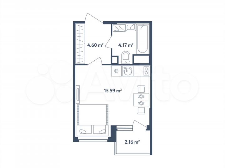 Квартира-студия, 25,4 м², 4/4 эт.
