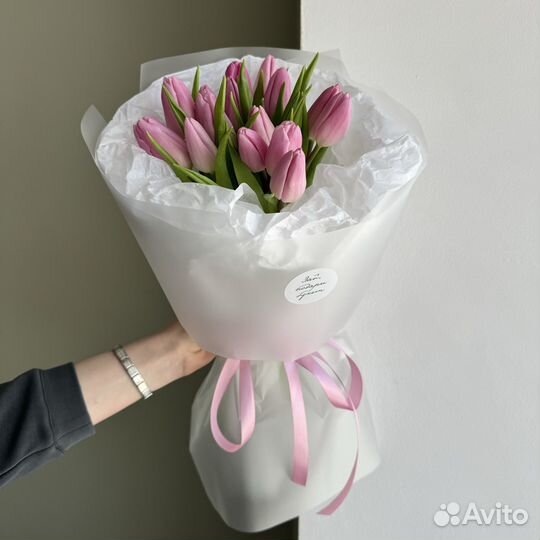Букет 15 розовых тюльпанов