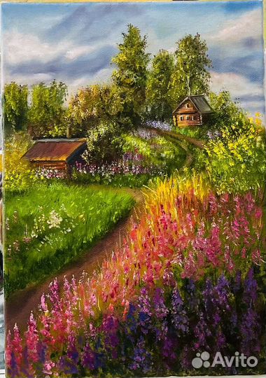 Картина маслом «Деревенский пейзаж»