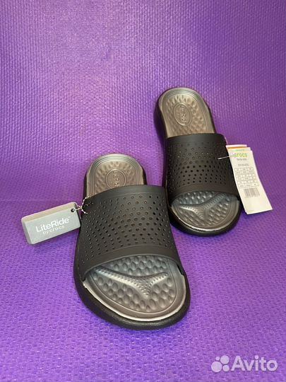 Crocs LiteRide Slide grey/black(пенка)