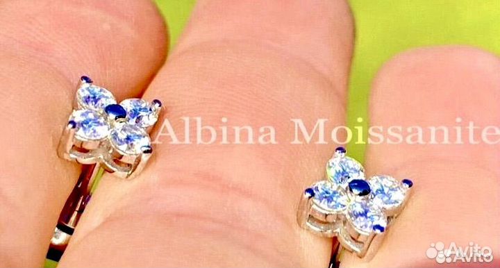 Серьги клевер с бриллиантами муассанитами