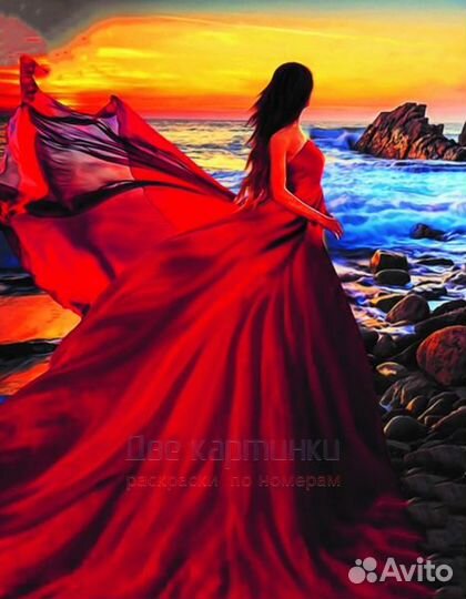 Алмазная мозаика 40x50 Девушка в красном платье на