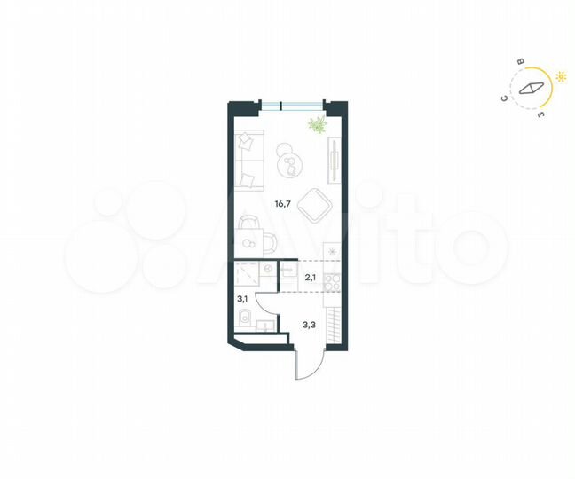 Квартира-студия, 25,2 м², 17/19 эт.