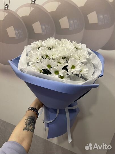 Хризантема ромашка букет подарок живые цветы