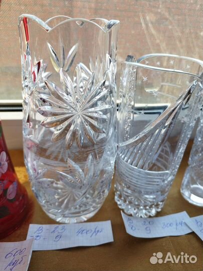 Вазы Чехия,хрусталь,цветное стекло