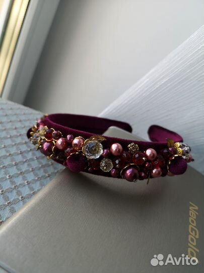 Ободок бархат бордо Dolce