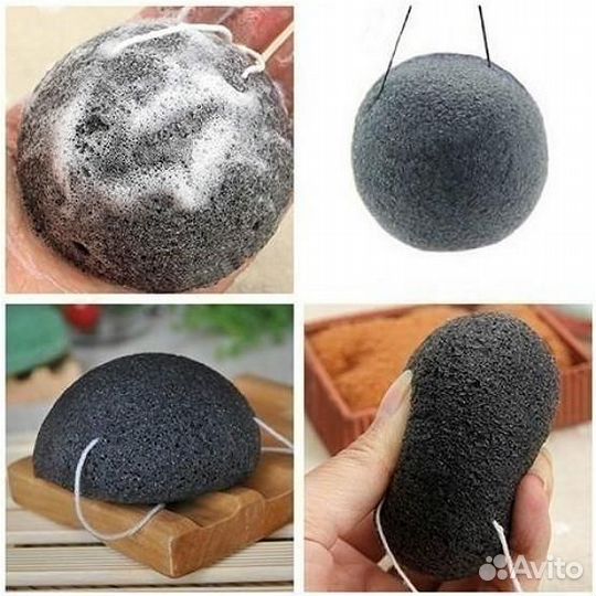 Спонж для умывания (конняку) 100% Charcoal Jelly