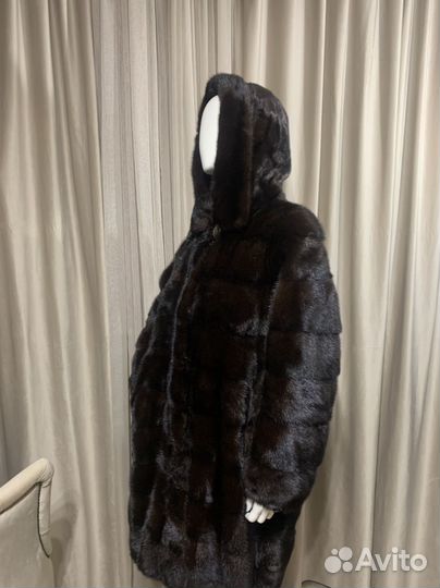 Шуба норковая поперечка с капюшоном 52/54