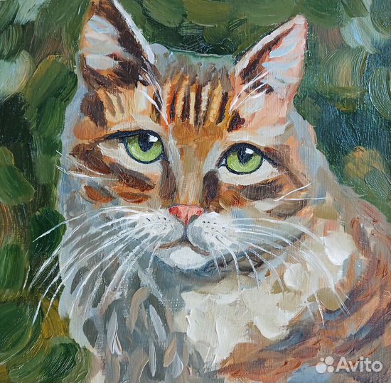 Картины маслом Кот животные оргалит 20*20 см