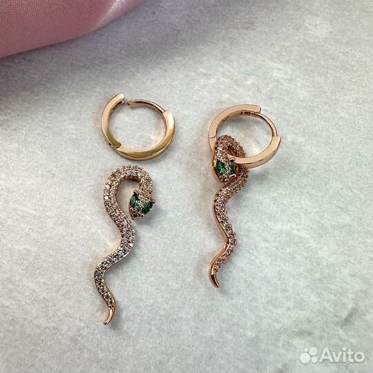 Серьги со съёмной подвеской-змеёй
