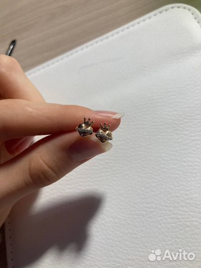Золотые серёжки корона и сердце