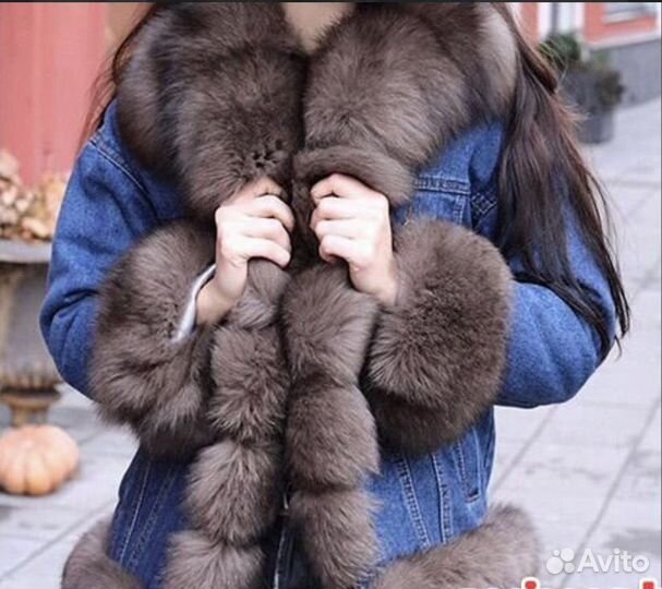 Куртка джинсовая утепленная с песцом