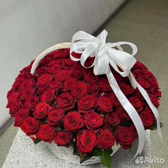 Розы с доставкой корзина 101 /201/301/501/1001 шт