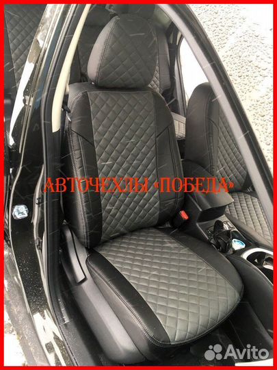 Чехлы Nissan X-Trail T32 из экокожи чёрно-серые