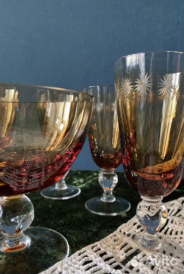 Фужеры и ваза цветной хрусталь СССР гхз