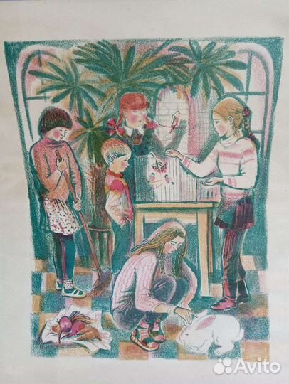 Юннаты Эскараева Л.К. выставочная литография СССР