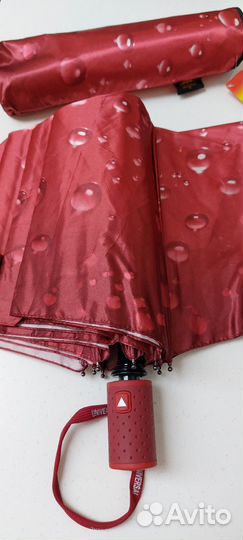 Новый зонт полуавтомат бордово-красный с каплями