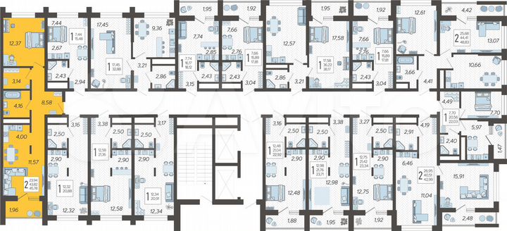 2-к. квартира, 45,8 м², 2/19 эт.