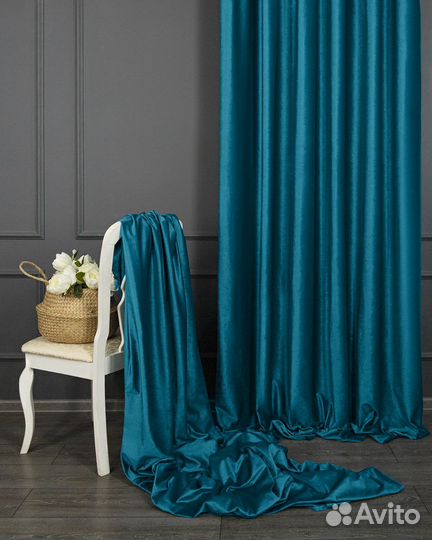 Шторы бархат Беллиссимо бирюзово-синий новые