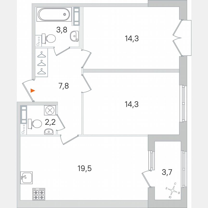 2-к. квартира, 63,8 м², 3/4 эт.