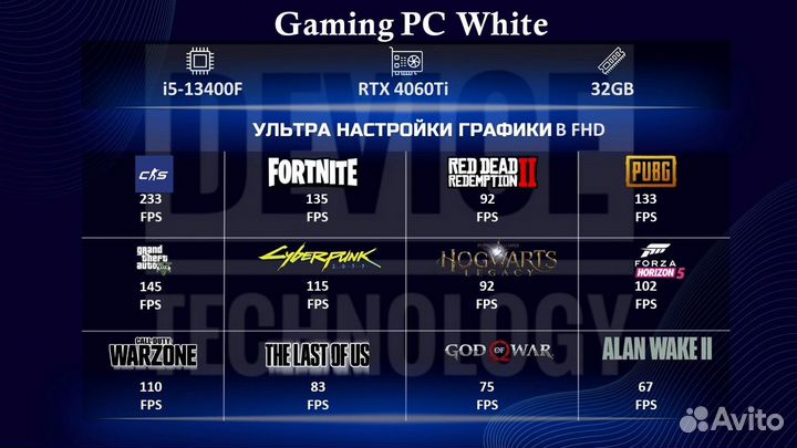 Gaming PC White: Core i5-13400/ RTX 4060Ti/ 32GB