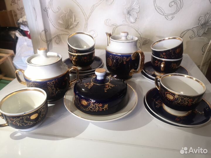 Сервиз чайный СССР Довбыш, кобальт