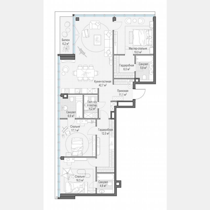 3-к. квартира, 147,6 м², 4/10 эт.