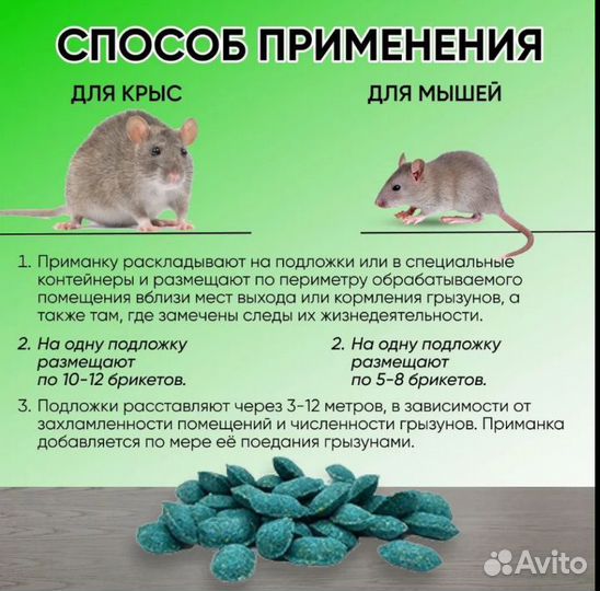 Отрава для мышей, грызунов,крыс,тесто брикеты