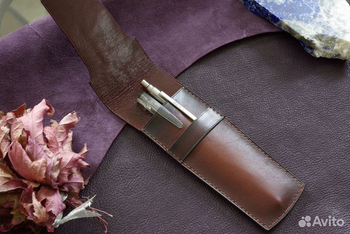 Чехол для ручек, карандашей. Кожа. Handmade