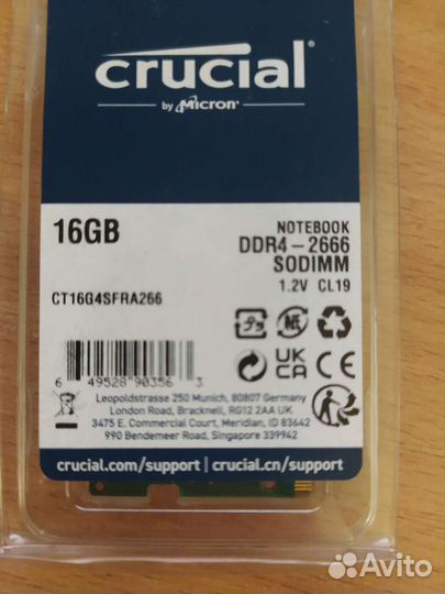 Crucial 16 GB ct16g4sfra266 DDR4 2666MHz sodimm