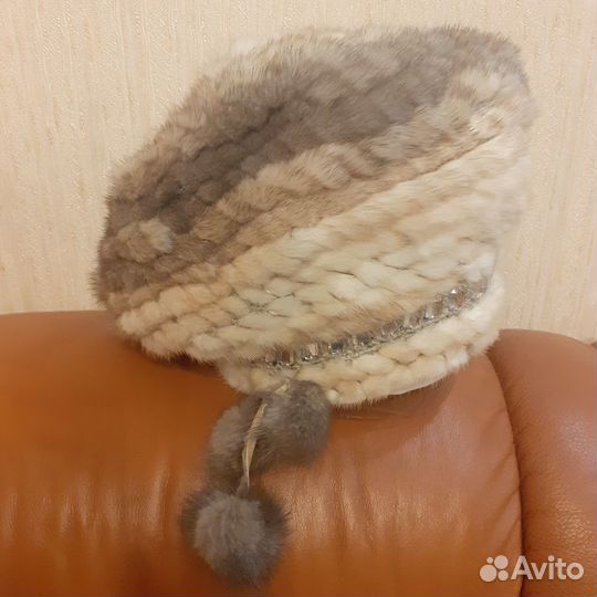 Берет норковый вязаный