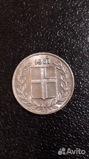 Монета Исландия 25 аурар 1961г