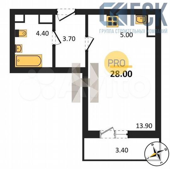Квартира-студия, 28 м², 8/17 эт.